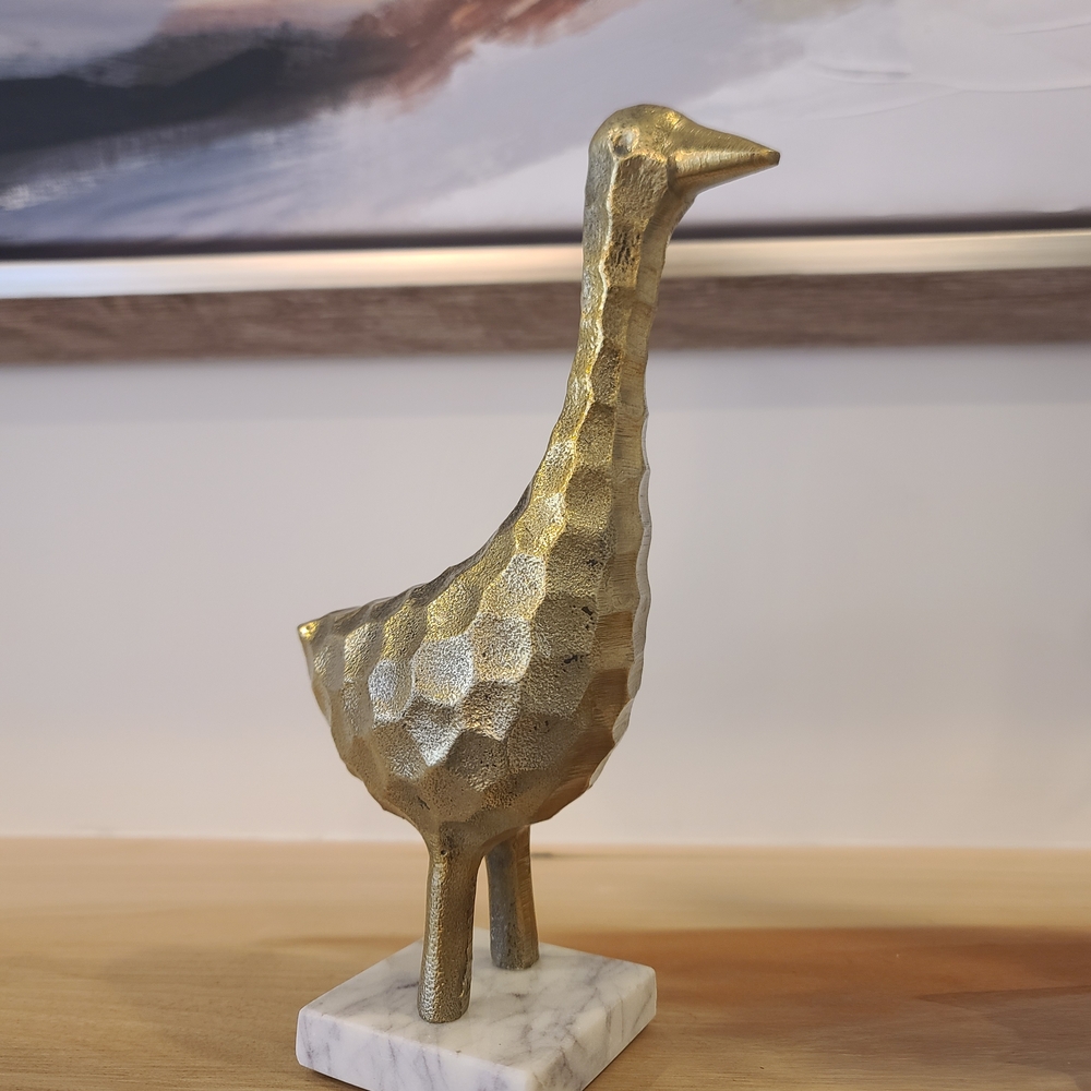 Gold Goose Sculpture Brass And Marble Figuring Duck Bird Paperweight Cb2